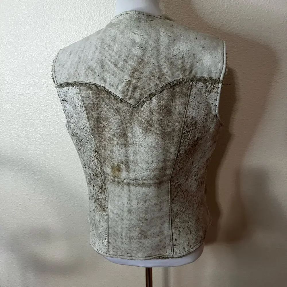 Vintage Pioneer Wear Genuine Leather Suede Sherpa Lined Vest Mens 40